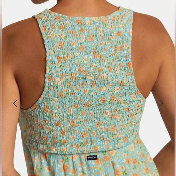 RVCA floral high neck trigger mini dress with smocked bust shale color NWT SZ XS - Picture 4 of 12